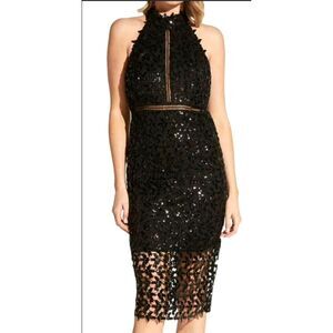 BARDOT BLACK LACE GEMMA HALTER COCKTAIL DRESS SIZE 6 SMALL